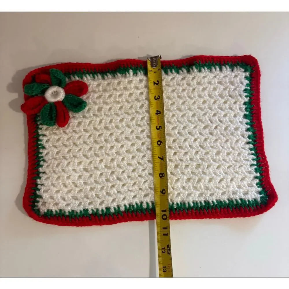 Set of 4 Vintage Kitschy Christmas Crochet Placemats